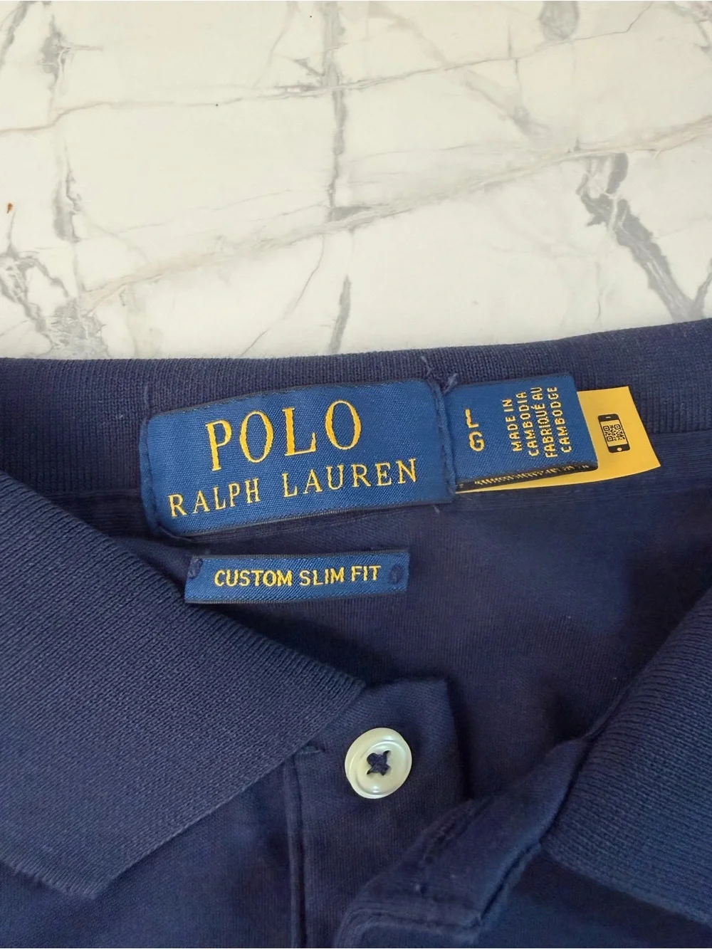 Polo Ralph Lauren Custom Slim Fit Polo Shirt Men's Sz L Navy Blue 100% Cotton